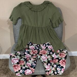 Bonnie Jean Floral Leggings with Pink and Green Accents
